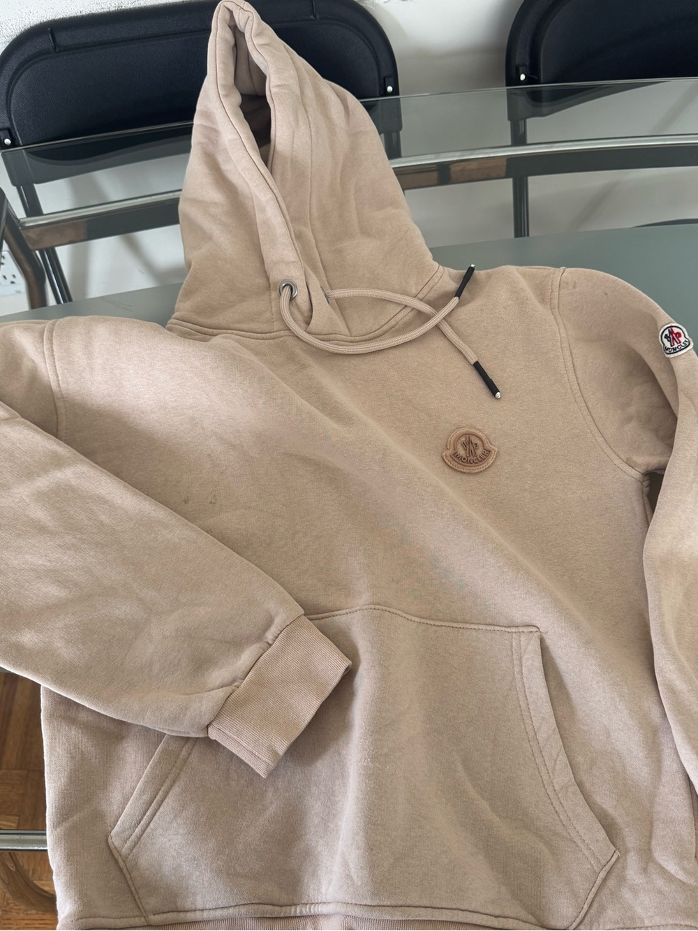 Moncler Tan Beige Hooded Pullover Sweatshirt S/M